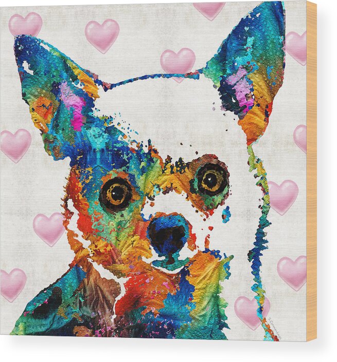 Chihuahua Wood Print featuring the painting Colorful Chihuahua Art by Sharon Cummings by Sharon Cummings