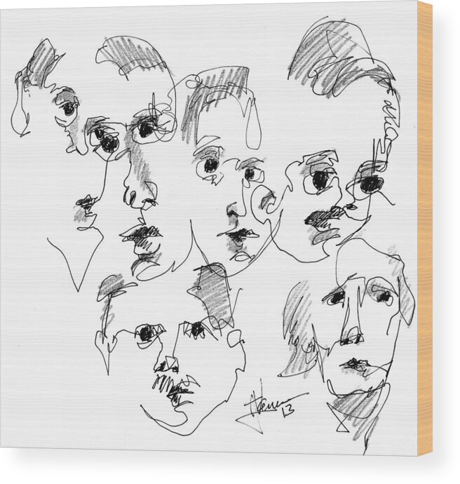 Faces Wood Print featuring the drawing Comrads by Jim Vance