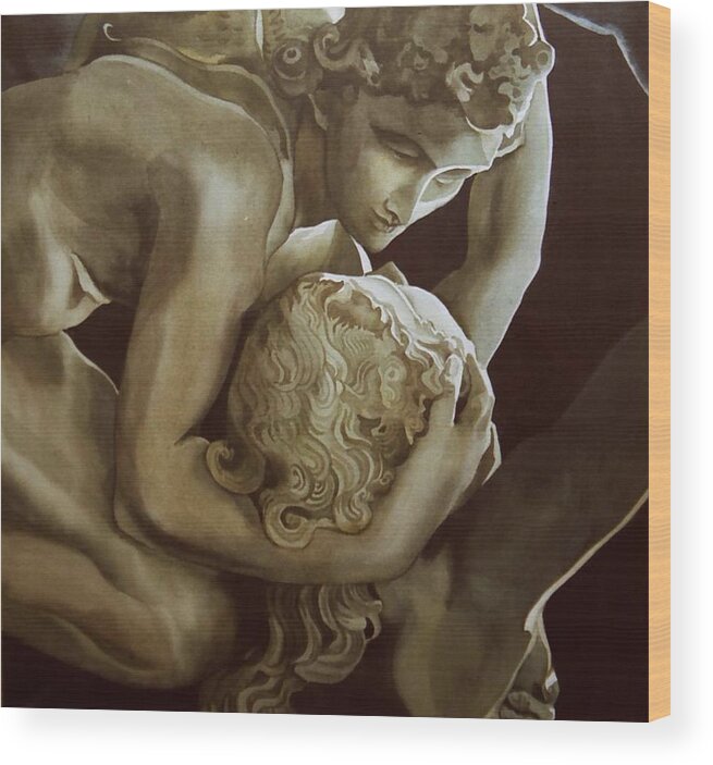 Sculpture Wood Print featuring the painting Cupid and Psyche by Alfred Ng