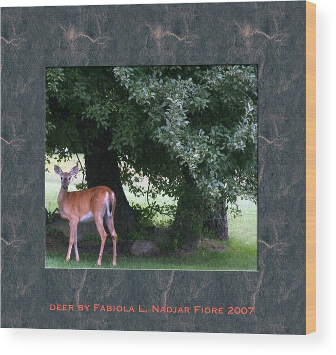 Deer Wood Print featuring the photograph Deer Solo with Trees by Fabiola L Nadjar Fiore