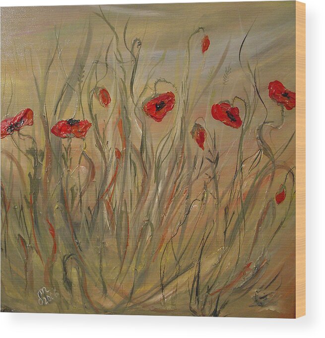 Flower Cards Wood Print featuring the painting Happy Poppies by Dorothy Maier