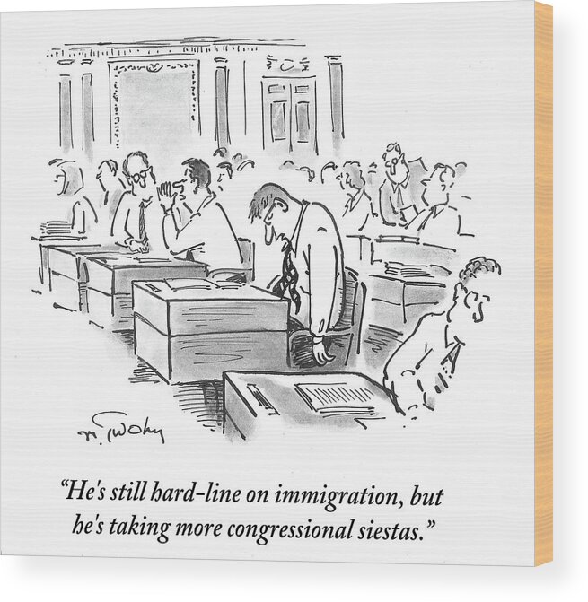 He's Still Hard-line On Immigration Wood Print featuring the drawing He's Taking More Congressional Siestas by Mike Twohy