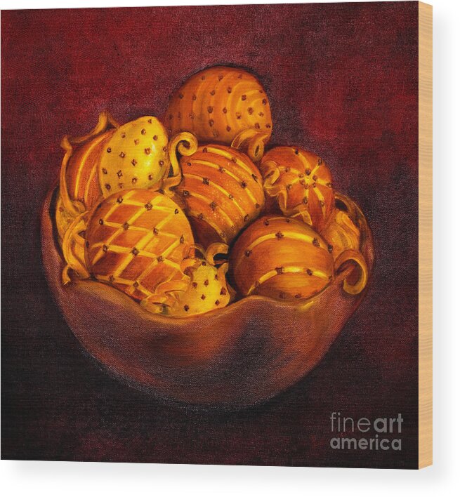 Oranges Wood Print featuring the painting Holiday Citrus Bowl by Iris Richardson