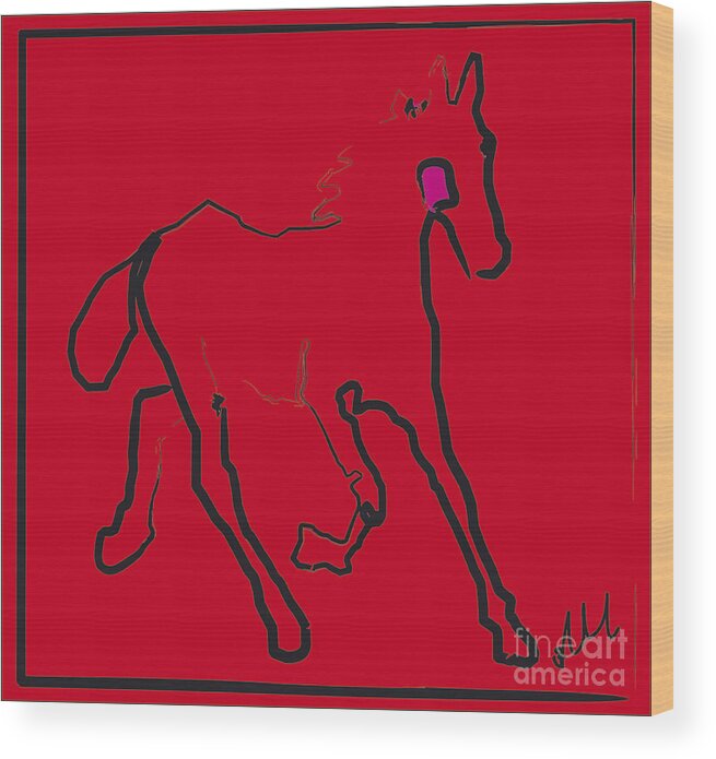 Running Foal Wood Print featuring the painting horse - Red filly by Go Van Kampen