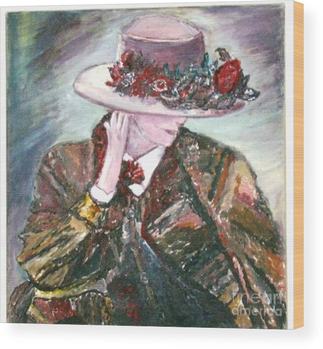 Figurative Wood Print featuring the painting I Borrowed My Mother's Hat by Helena Bebirian