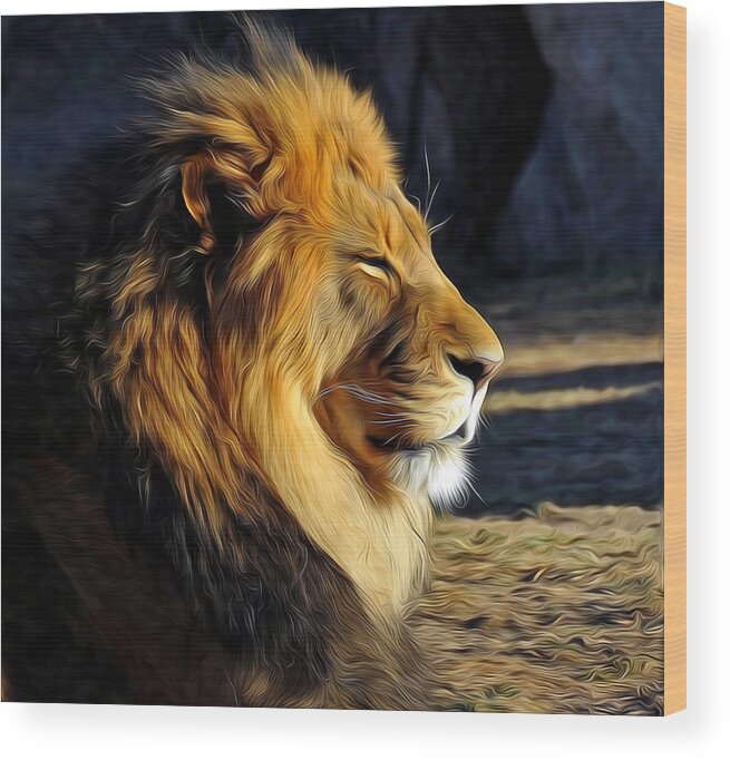 Male African Lion Wood Print featuring the photograph King of the Beasts by John Hoffman