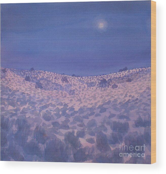 Landscape Wood Print featuring the painting Moonlit Winter Desert by Suzanne McKay