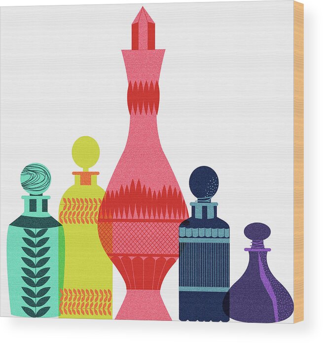 Aroma Wood Print featuring the photograph Multicolor Perfume Bottles by Ikon Ikon Images