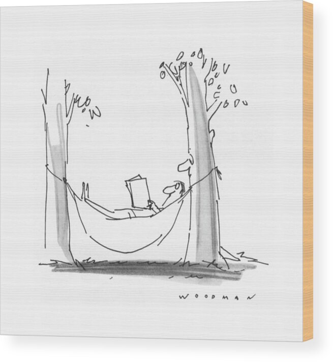 77339 Bwo Bill Woodman (man Is Reading In A Hammock As A Tree With A Face Reads Over His Shoulder.) Alive Book Books Environment Face Hammock Hammocks Landscape Landscapes Leisure Man Nature Outdoor Outdoors Over Read Reading Reads Relax Relaxation Relaxing Shoulder Tree Trees Wood Print featuring the drawing New Yorker July 26th, 1976 by Bill Woodman