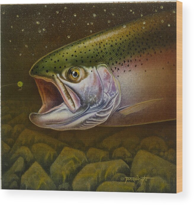 Jon Q Wright Wood Print featuring the painting North Shore Steelhead by JQ Licensing