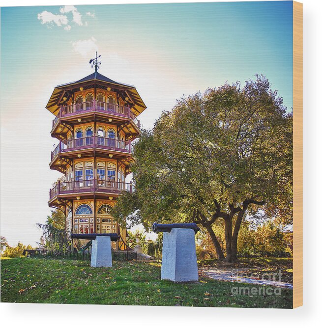 Pagoda Wood Print featuring the photograph Patterson Park Pagoda Aglow by SCB Captures