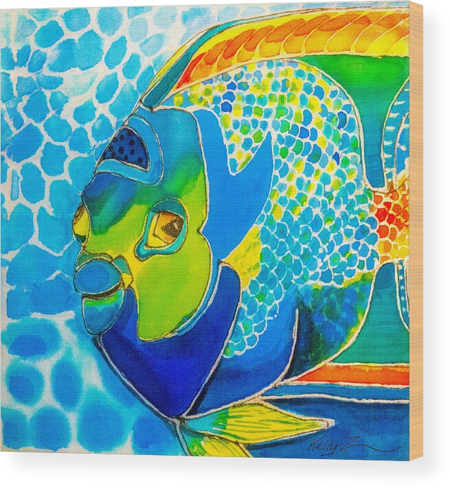 Fish Wood Print featuring the painting Queen Angel Color by Kelly Smith
