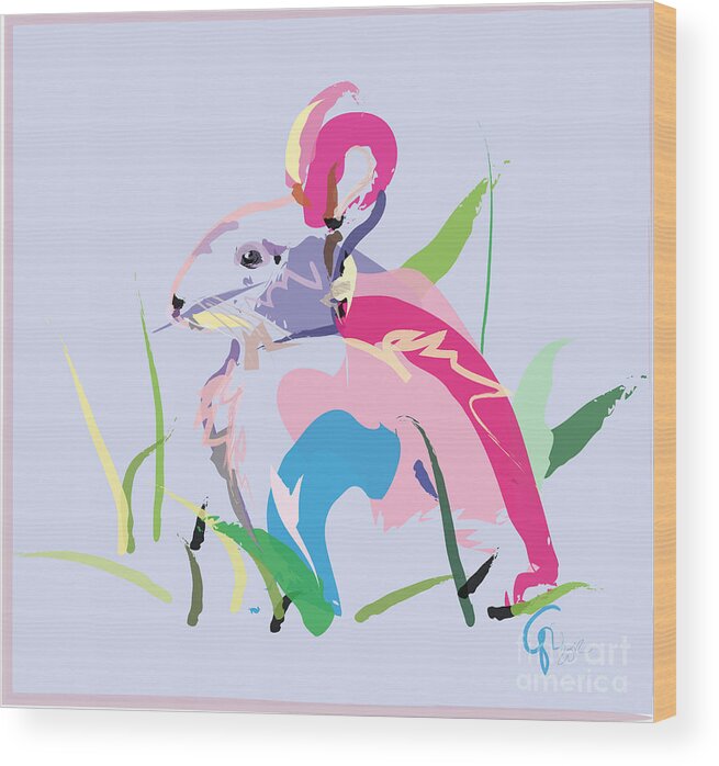Pet Wood Print featuring the painting Rabbit - Bunny In Color by Go Van Kampen