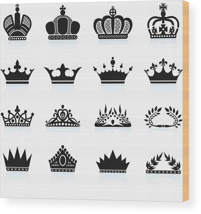 Crown Wood Print featuring the drawing Royal crown and tiara royalty free vector icon set by Bubaone