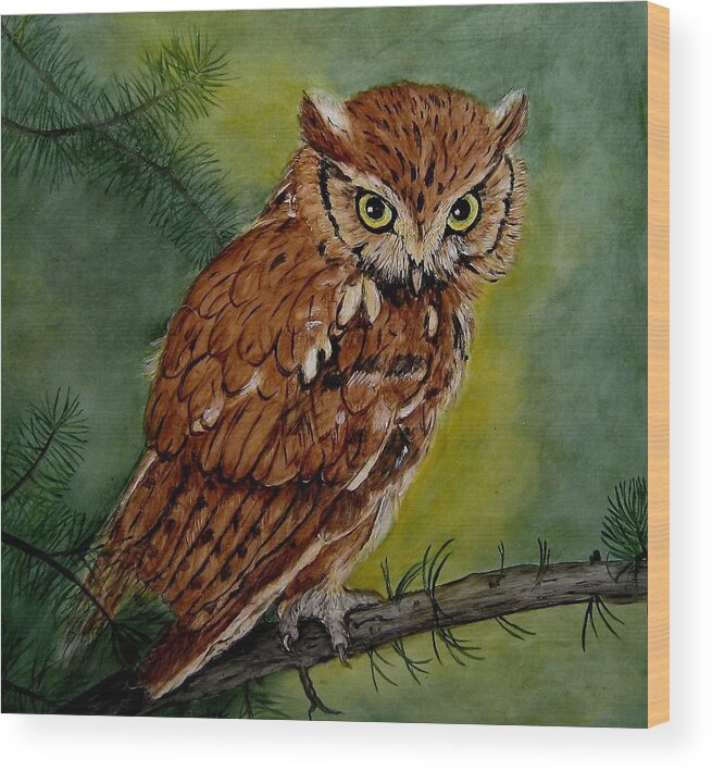 Screech Owl Wood Print featuring the painting Screech Owl by Sandra Maddox
