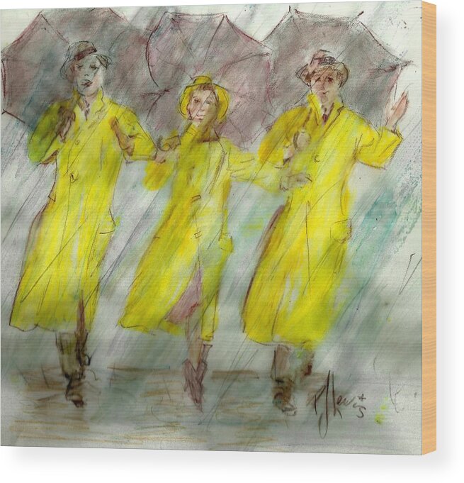 Rain Wood Print featuring the painting Singing in the rain by PJ Lewis