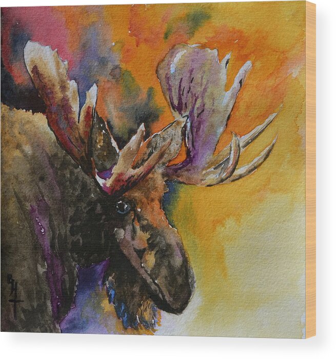 Moose Wood Print featuring the painting Sly Moose by Beverley Harper Tinsley