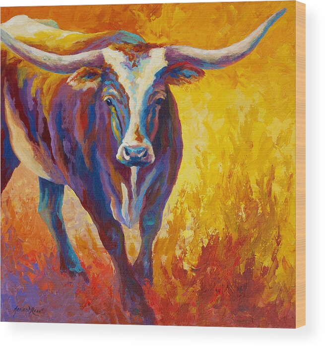 Longhorn Wood Print featuring the painting Stepping Out - Longhorn by Marion Rose