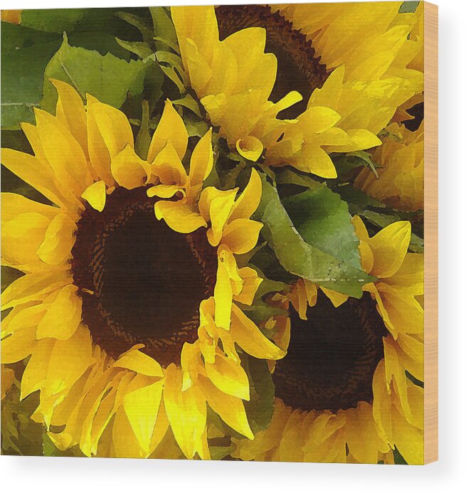 Sunflowers Wood Print featuring the painting Sunflowers by Amy Vangsgard