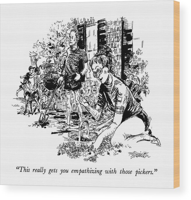 Man To Women Picking Vegetables In Garden.) Nature Wood Print featuring the drawing This Really Gets You Empathizing With Those by William Hamilton