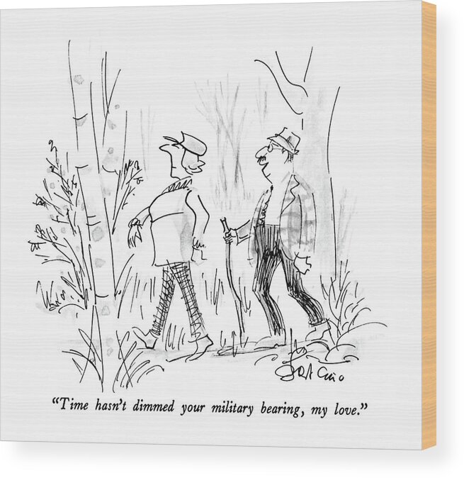 

 Man To Wife As They Stroll Through Forest. 
Women Wood Print featuring the drawing Time Hasn't Dimmed Your Military Bearing by Edward Frascino