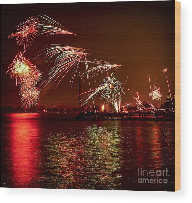 Toronto Wood Print featuring the photograph Toronto fireworks 2 by Elena Elisseeva
