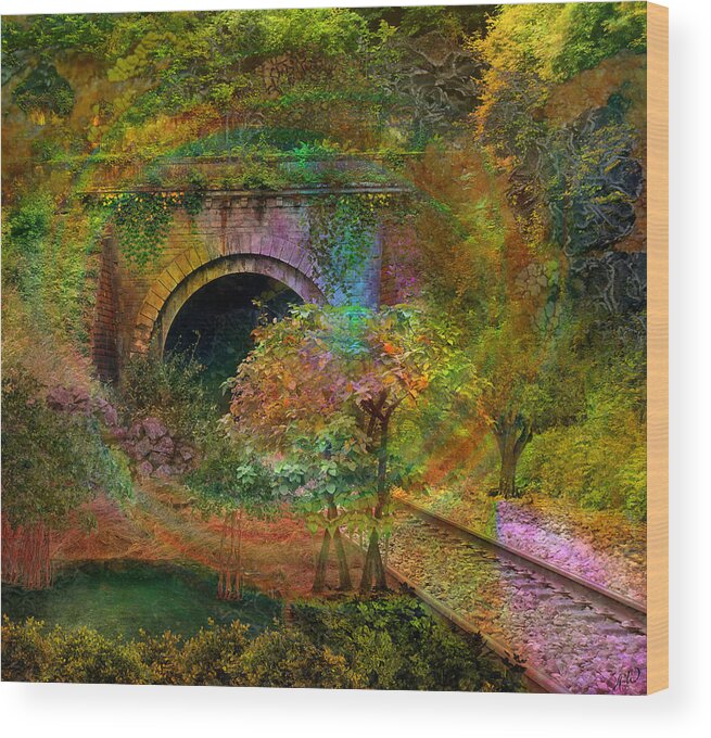 Landscape Wood Print featuring the painting Tunnel Vision by Ally White