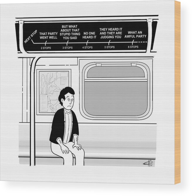 Metro Wood Print featuring the drawing New Yorker December 12th, 2016 by Ellis Rosen