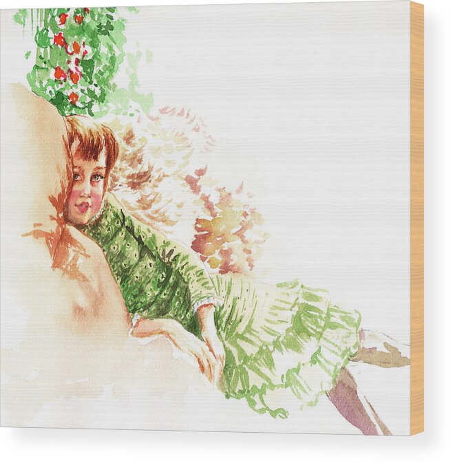 Lilian Wood Print featuring the painting Vintage Study Lilian Of James Tissot by Irina Sztukowski