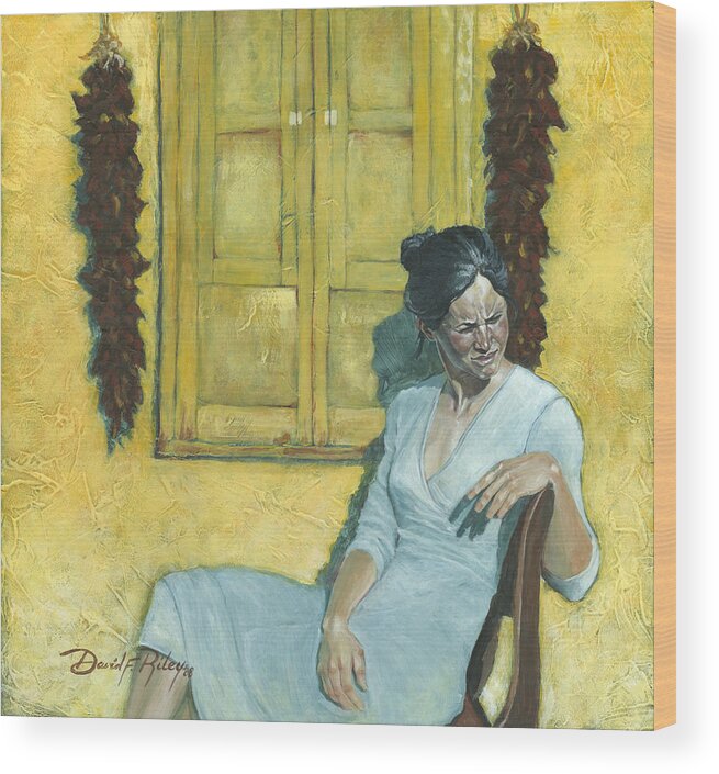 Woman Wood Print featuring the painting Waiting I by David Riley