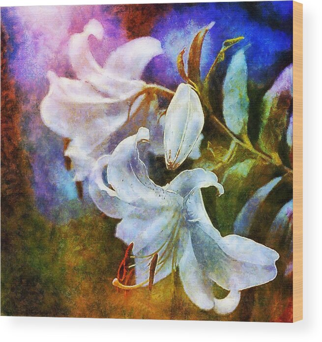 Lily Wood Print featuring the painting White Lily - colorful edition by Lilia D