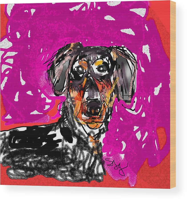 Dog Wood Print featuring the digital art Wiener dog by Joyce Goldin