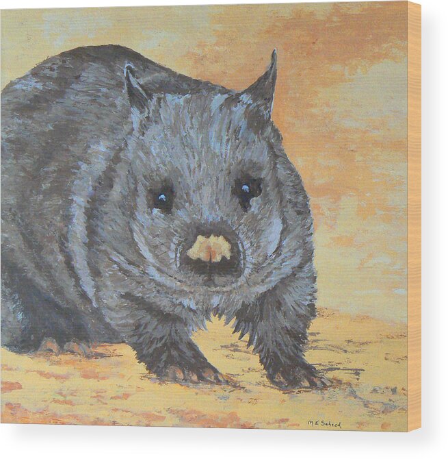 Wombat Wood Print featuring the painting Wonderful Wombat by Margaret Saheed