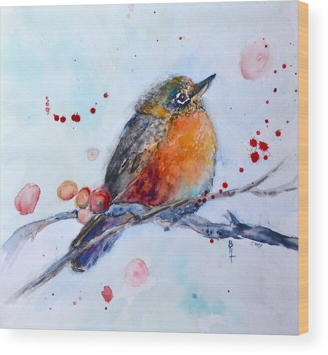 Young Robin Wood Print featuring the painting Young Robin by Beverley Harper Tinsley