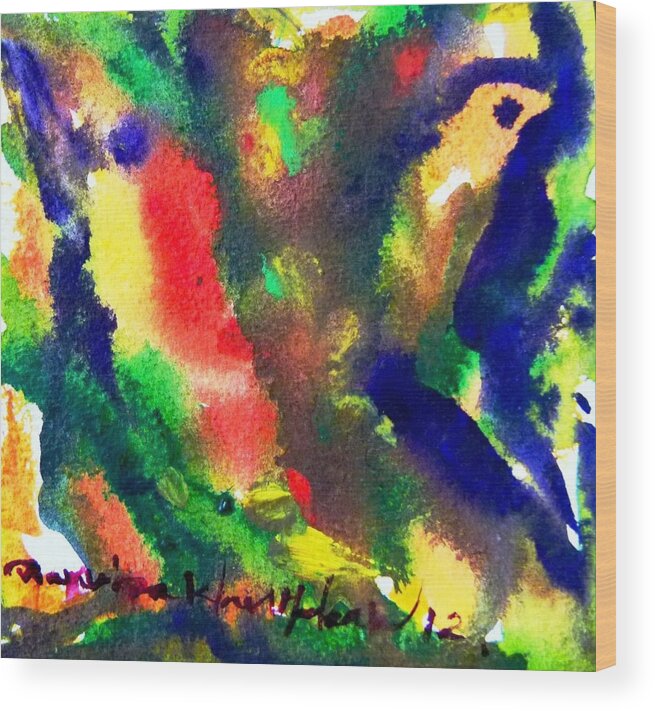 Abstract Wood Print featuring the painting Birds by Wanvisa Klawklean