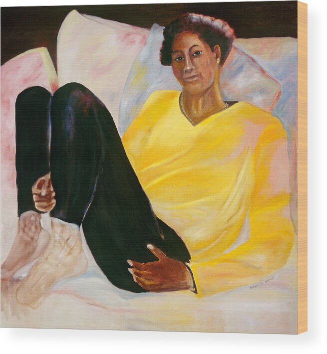 African-american Wood Print featuring the painting Yellow Sweater by Bettye Harwell