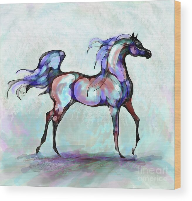 Stacey Mayer Wood Print featuring the digital art Arabian Horse Overlook by Stacey Mayer
