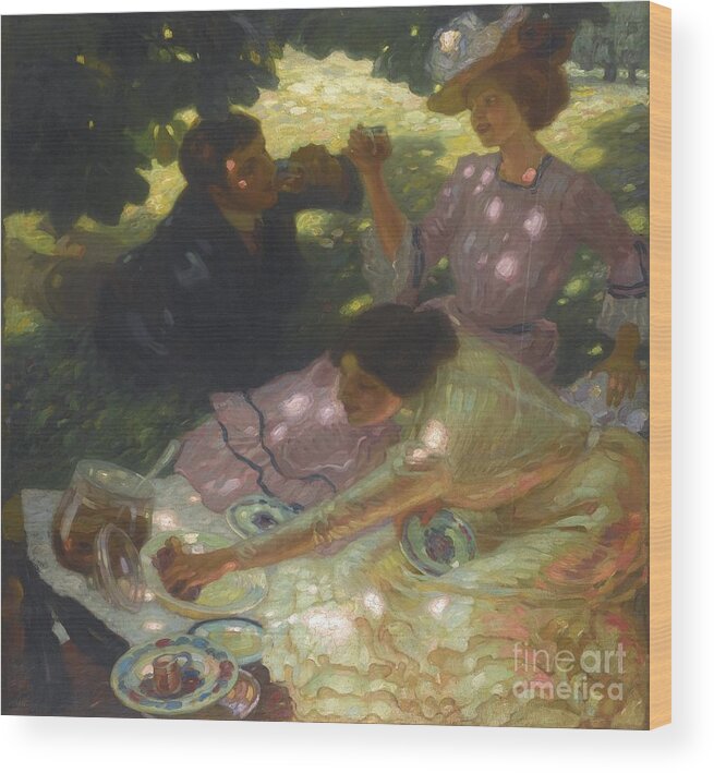 Leo Putz 1869-1940 Austrian The Picnic.forest Wood Print featuring the painting Austrian The Picnic by MotionAge Designs