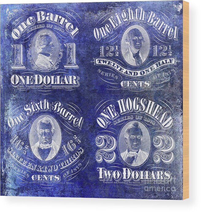 Beer Tax Stamp Wood Print featuring the photograph Beer Tax Stamps Circa 1878 Blue by Jon Neidert