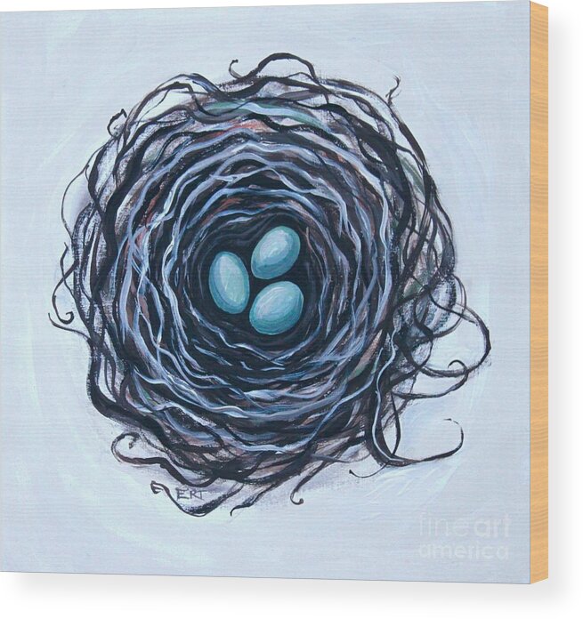 Bird Nest Wood Print featuring the painting Bird Nest and Eggs by Elizabeth Robinette Tyndall