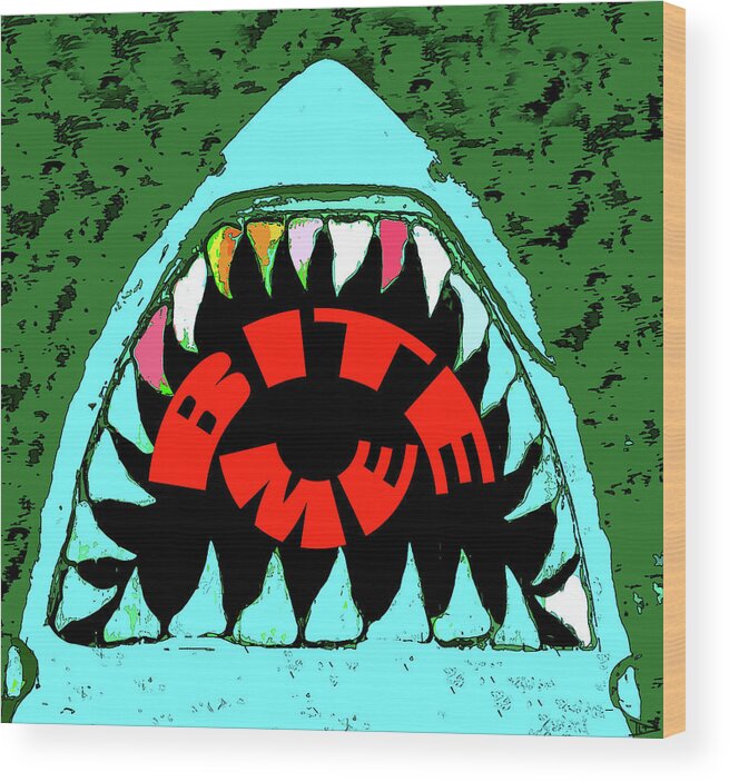 Bite Me Wood Print featuring the painting Bite Me shark design by David Lee Thompson