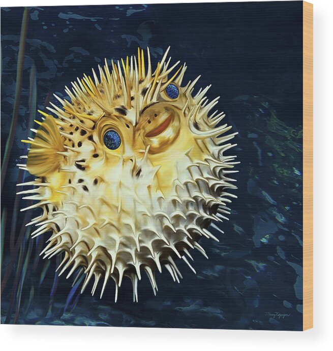 Blowfish Wood Print featuring the digital art Blowfish by Thanh Thuy Nguyen