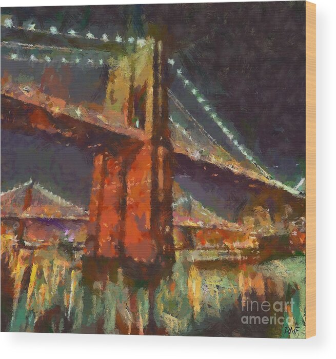 Brooklyn Wood Print featuring the painting Brooklyn Bridge by Dragica Micki Fortuna