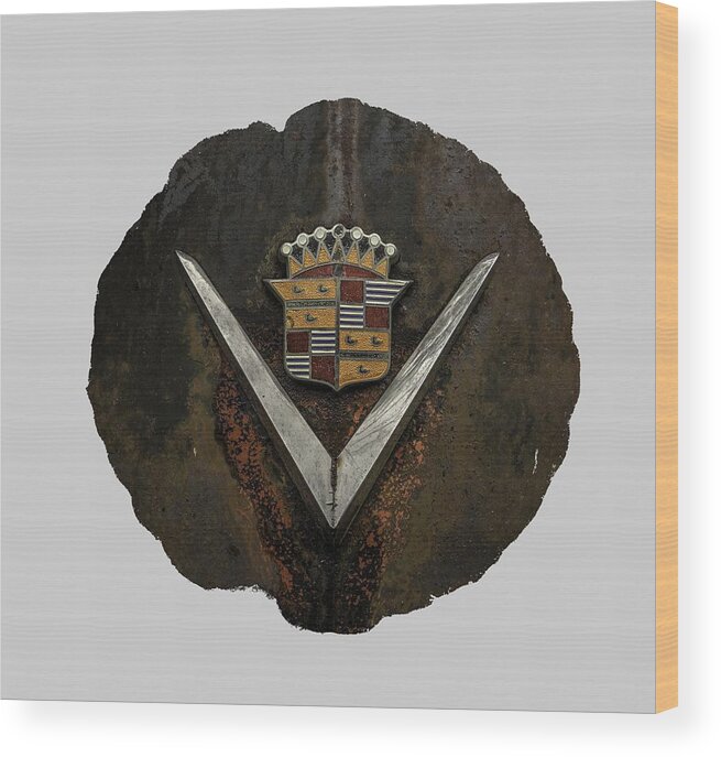 Antique Wood Print featuring the photograph Caddy Emblem by Debra and Dave Vanderlaan