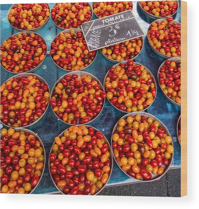 France. Tomatoes Wood Print featuring the photograph Cherry Tomatoes in Lyon Market by Gary Karlsen