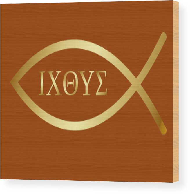 Christian Wood Print featuring the mixed media Christian Fish Symbol Ichthys by Gabby Dreams