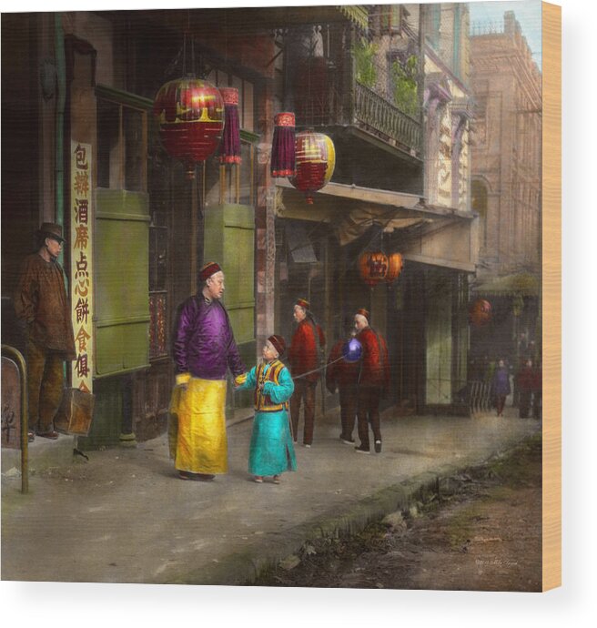 Kungfu Wood Print featuring the photograph City - San Francisco - Chinatown - Visiting the commoners 1896-06 by Mike Savad