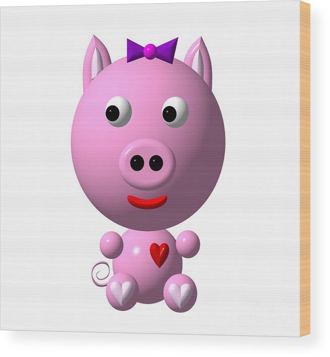 Pigs Wood Print featuring the digital art Cute Pink Pig with Purple Bow by Rose Santuci-Sofranko