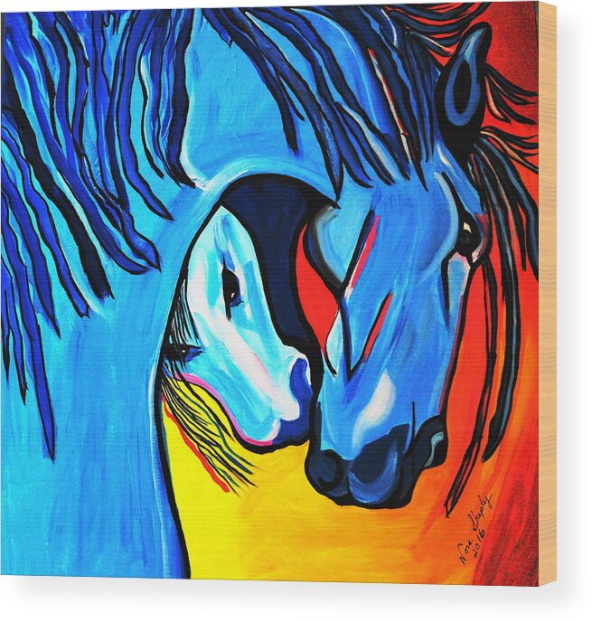 Horses Wood Print featuring the painting Endearing by Nora Shepley