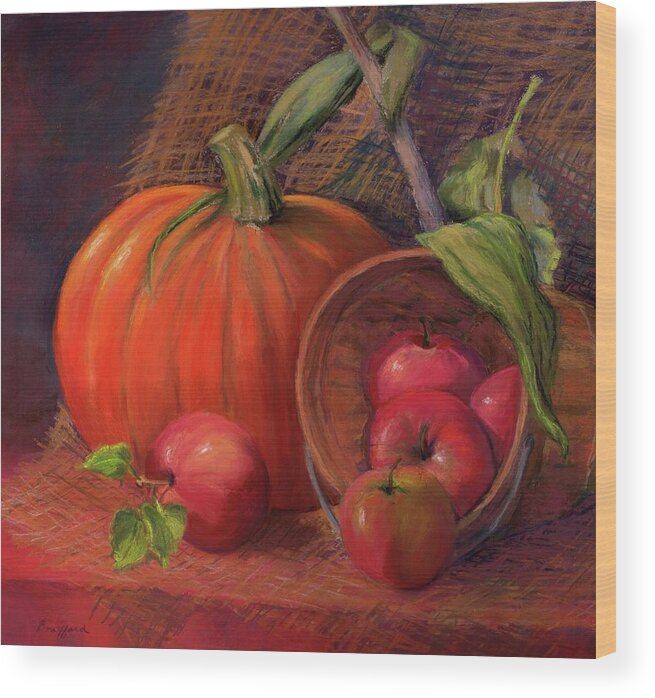 Pumpkin Wood Print featuring the pastel Fall Display by Vikki Bouffard